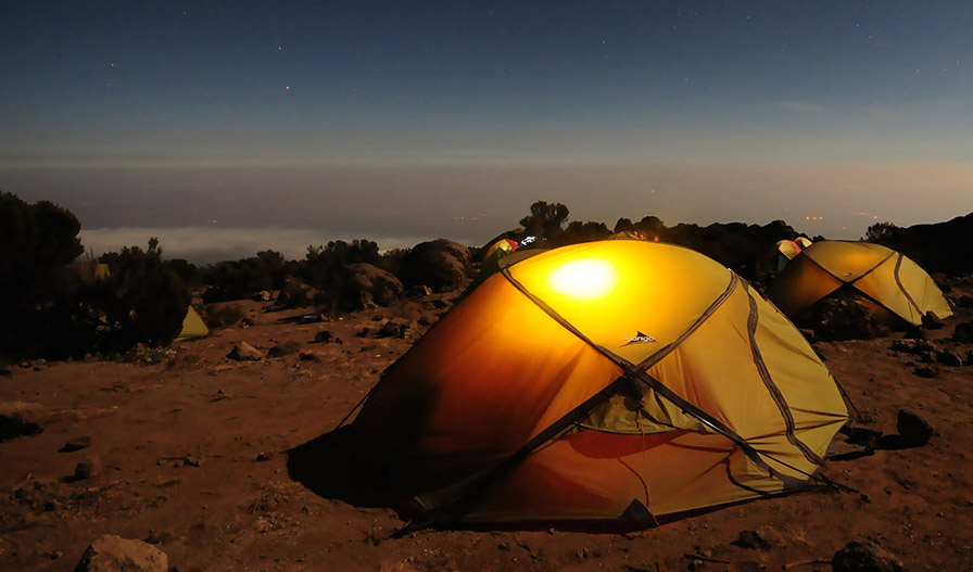 Camping tent at night